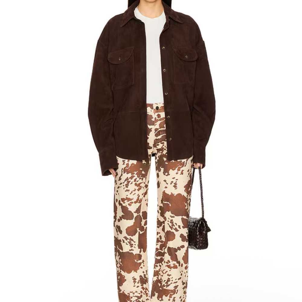 We The Free Cream and Brown Cow Print Wide Leg Jeans - Picture 5 of 14